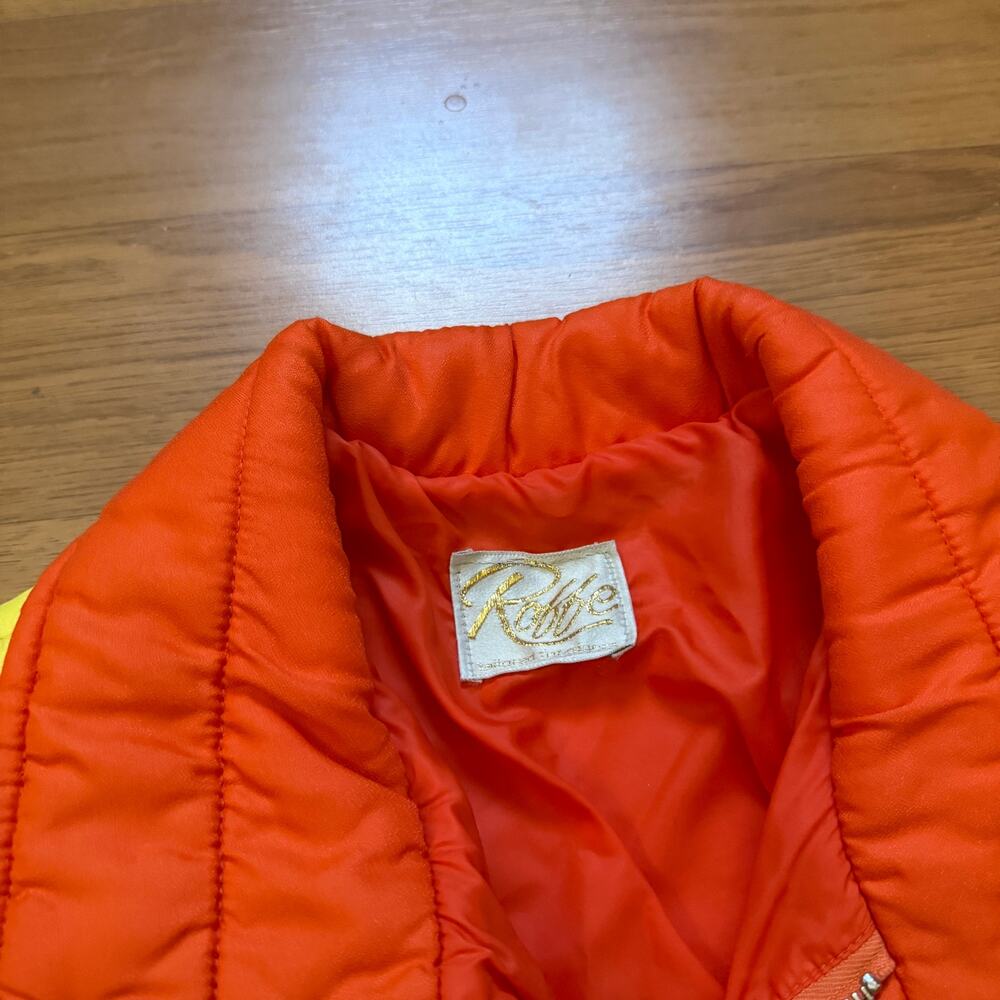 Vintage 1980's Roffe Orange Yellow Snap Puffer Retro Bright Ski Jacket Sz Medium - Picture 2 of 10